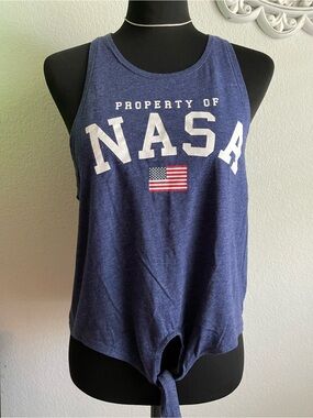 Property of NASA Navy Tie-Front Crop Tank Top